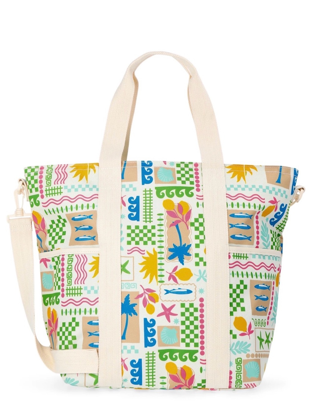 Beach-Print Canvas Tote Insulated Bag